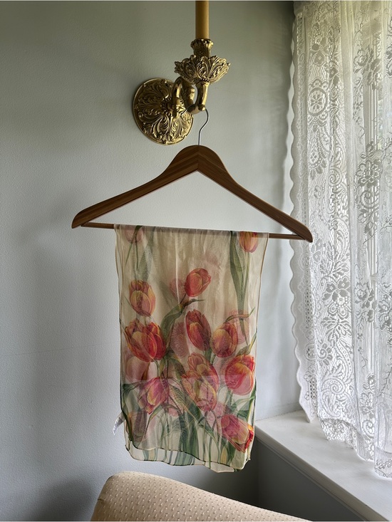 Talbots Accessories - Talbots Vintage Silk Tulip Print Scarf - Peach & Green Floral